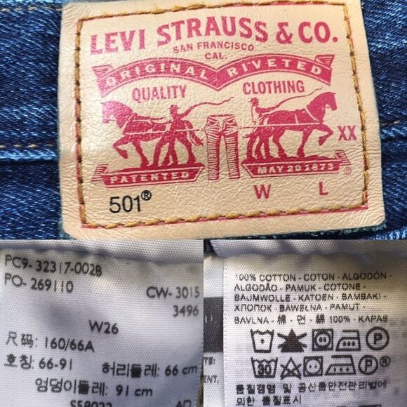 LEVI’S 501 High Waisted Cut Off Denim Shorts Blue 26 - Picture 3 of 3